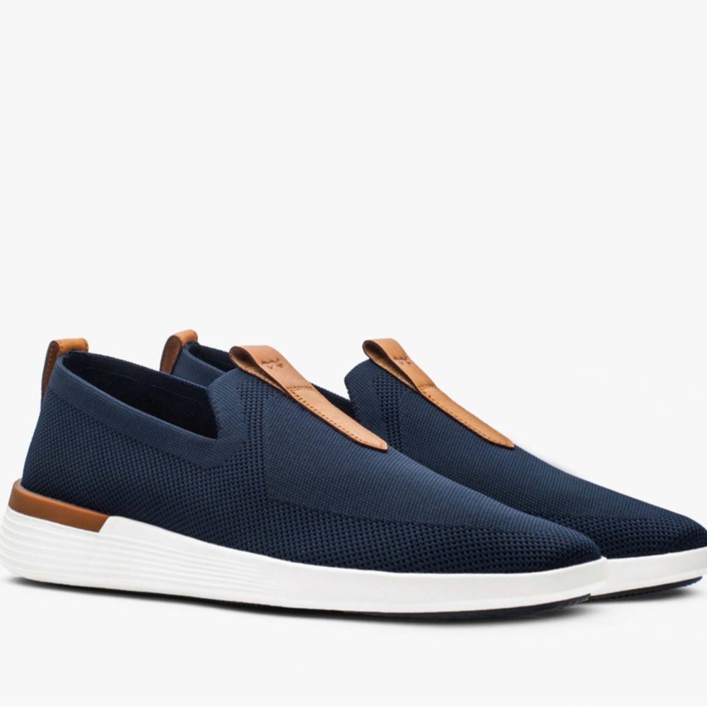 Wolf & Shepard Swift Knit Loafer Navy Sz 13 Slip-On Tan Leather Comfort Preppy